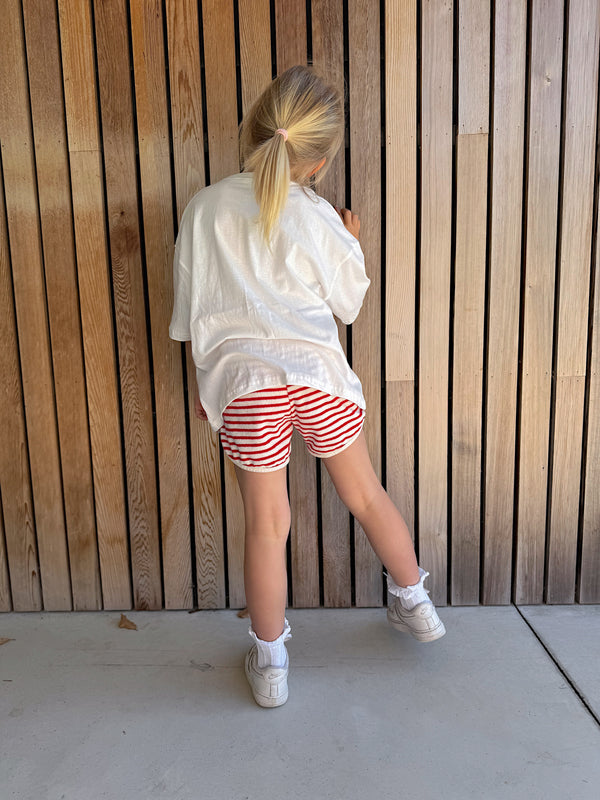 Short terry rib stripe red