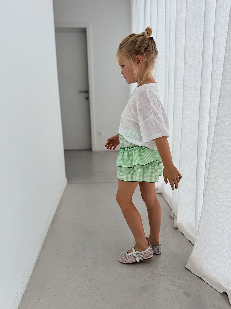 Green short cancan check skirt