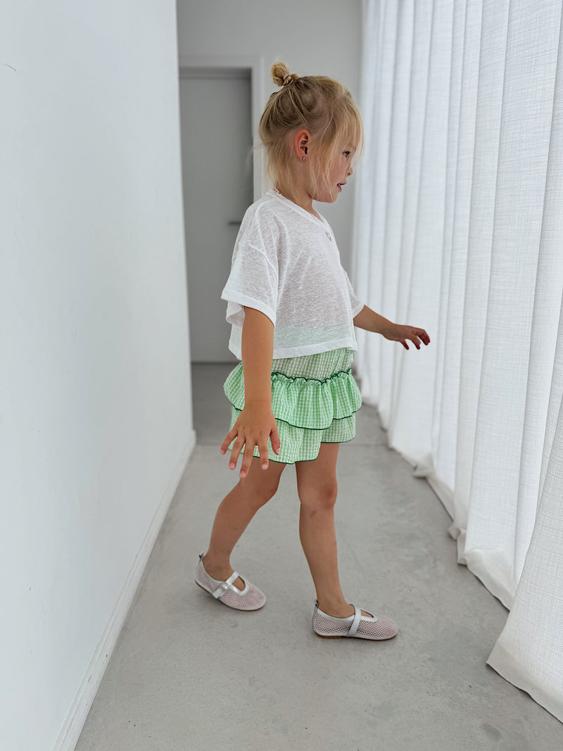 Green short cancan check skirt