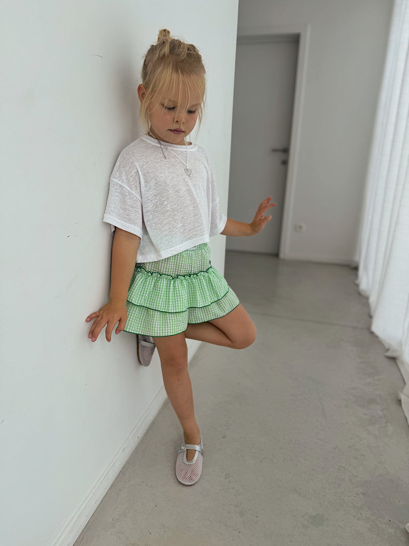 Green short cancan check skirt