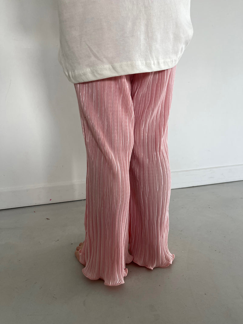 Pantalon pleats bootscut rose