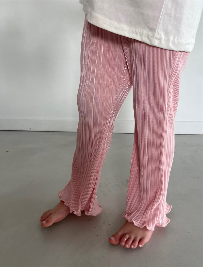 Pantalon pleats bootscut rose