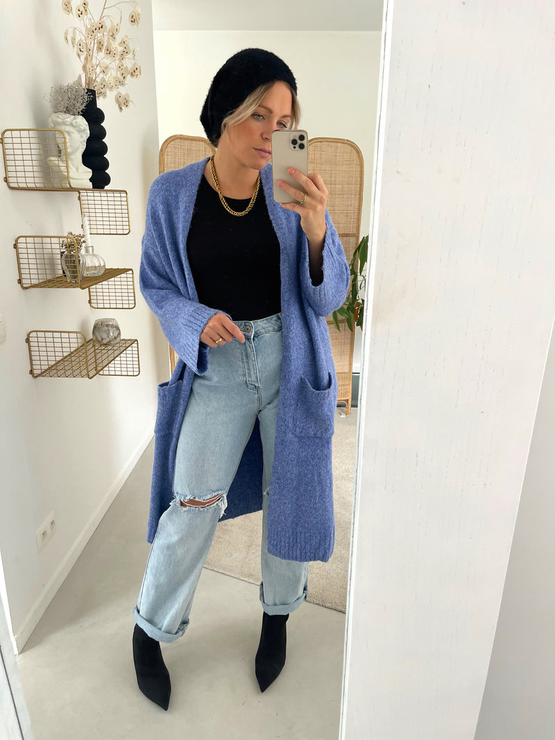 Long gilet bleu