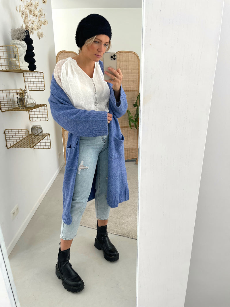 Long gilet bleu