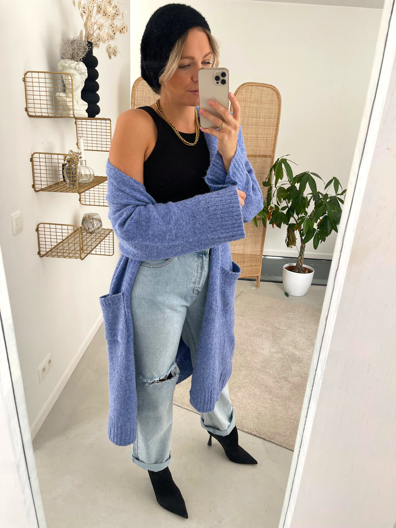 Long gilet bleu