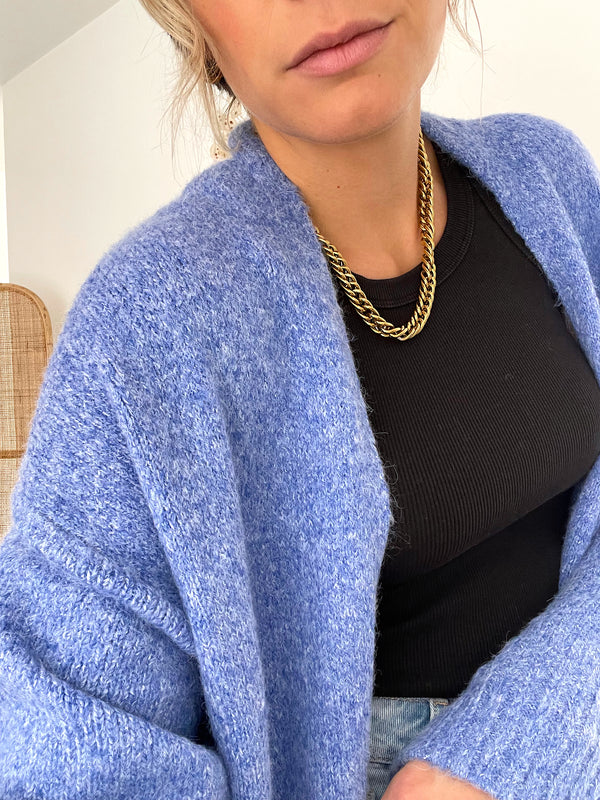 Long gilet bleu