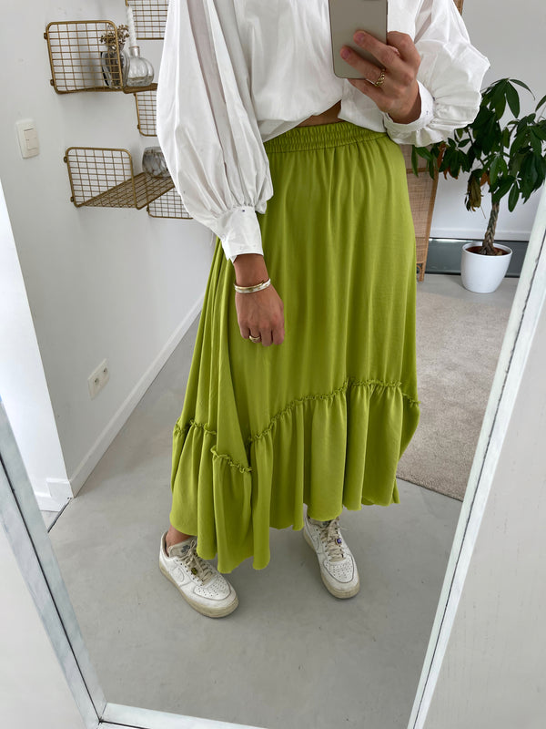 Green silk skirt