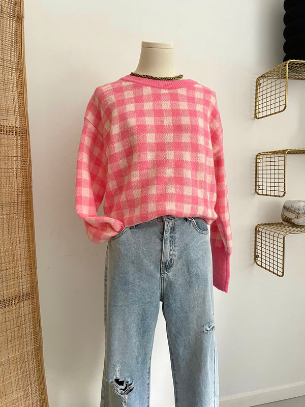 Pink gingham sweater